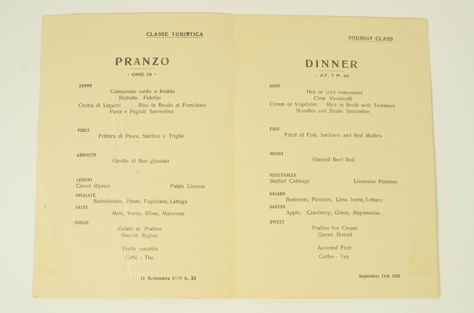 Transatlantico REX/R679-Menu Classe Turistica