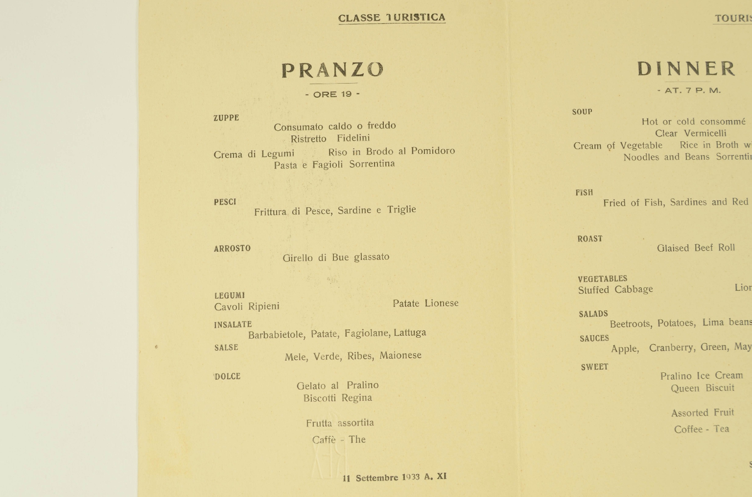 Transatlantico REX/R679-Menu Classe Turistica