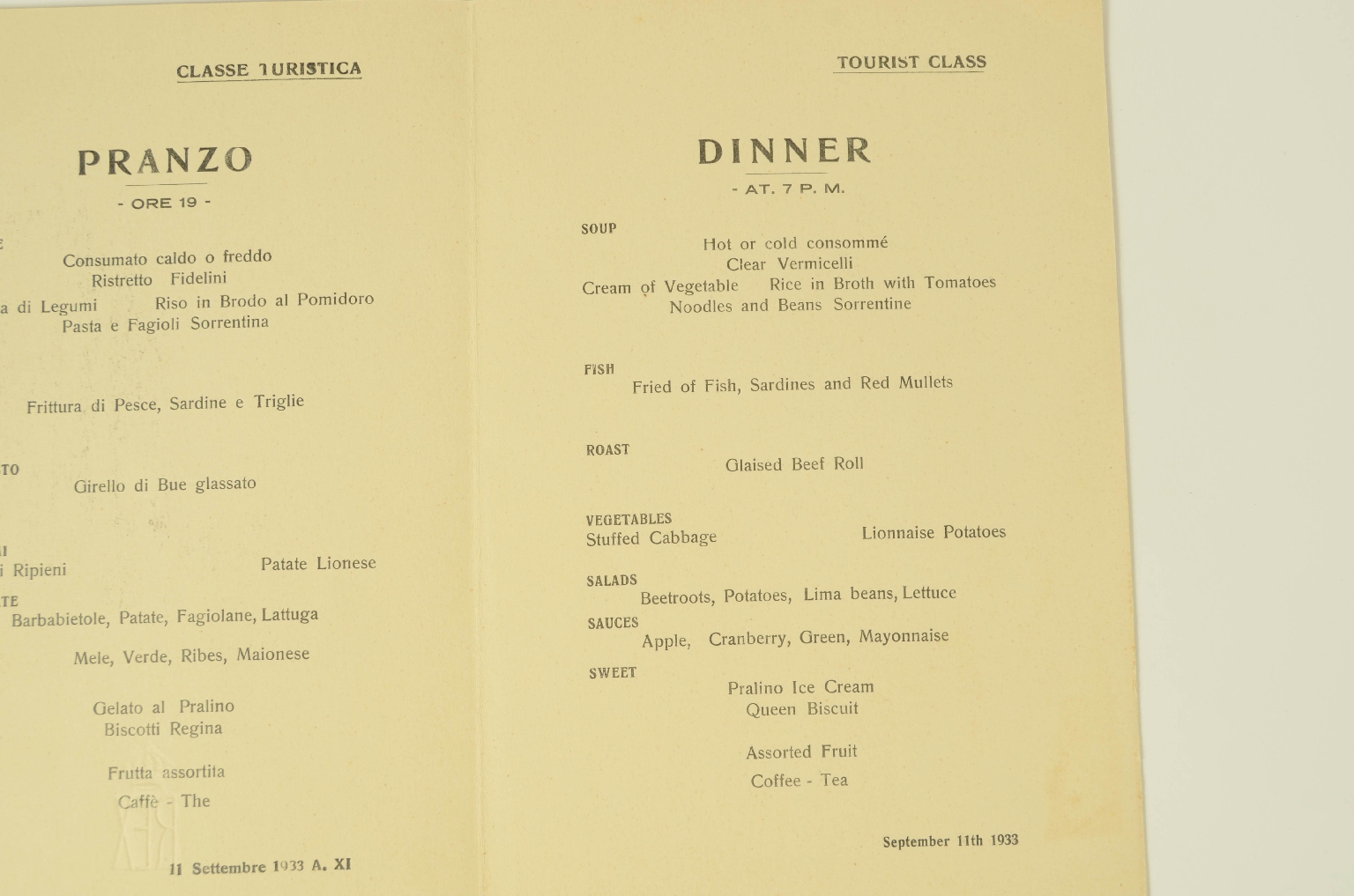 Transatlantico REX/R679-Menu Classe Turistica