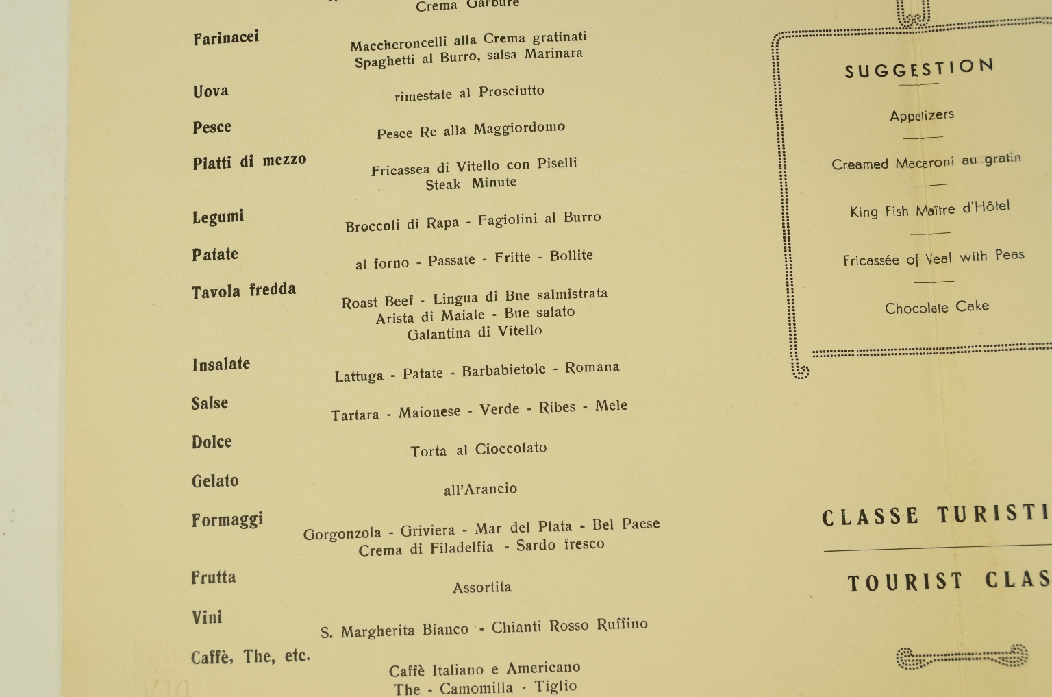 Transatlantico REX/R692-Menu Classe Turistica REX
