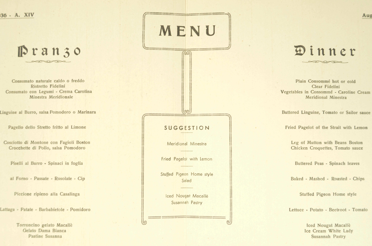 SS REX/R693-Turist Class Menu