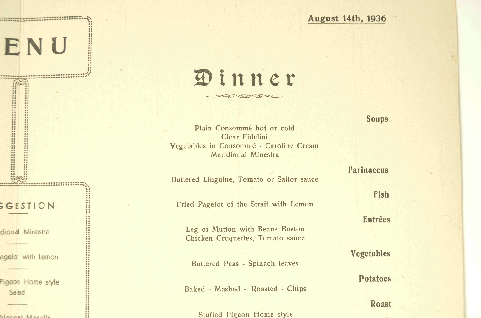 Transatlantico REX/R693-Menu Classe Turistica