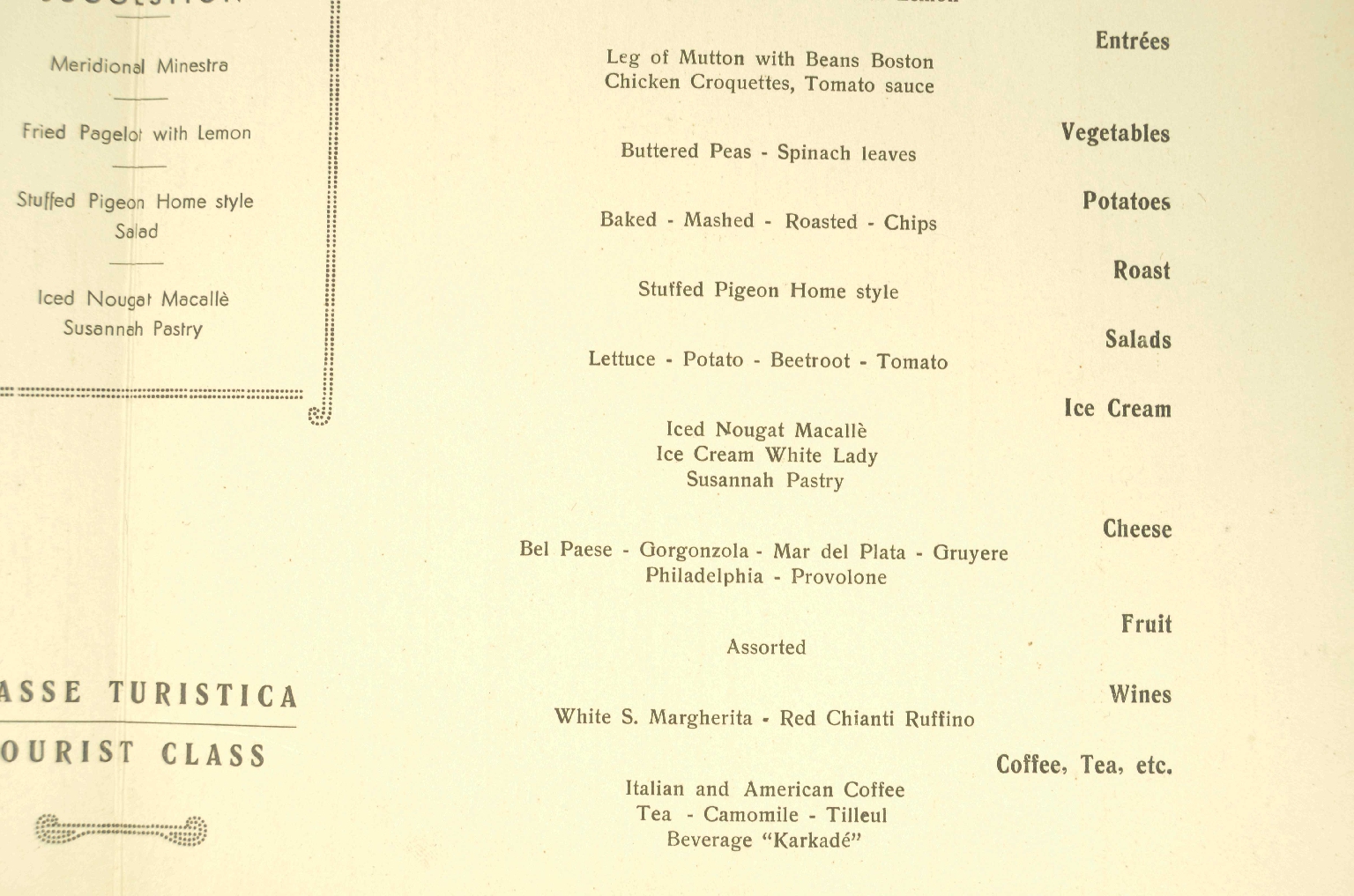SS REX/R693-Turist Class Menu