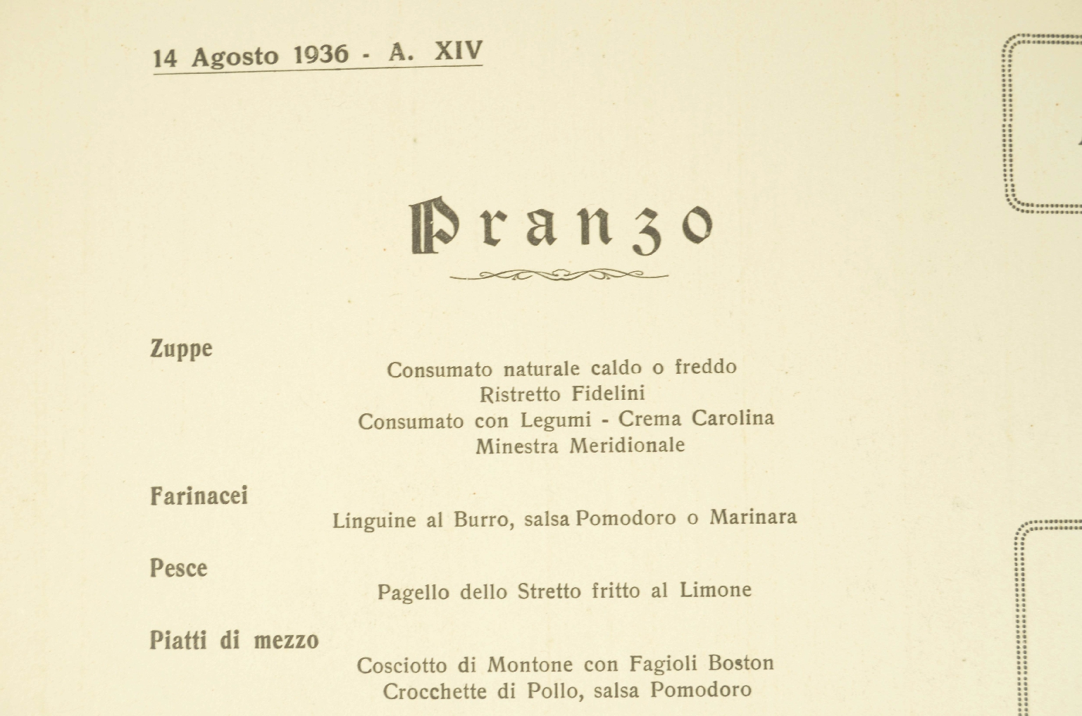 SS REX/R693-Turist Class Menu