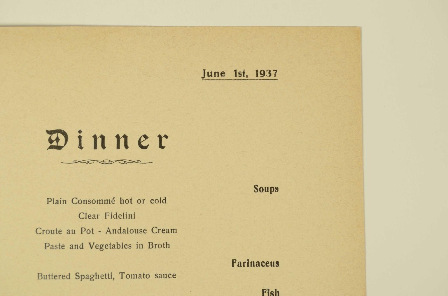 SS REX/R700-Tourist Class Menu