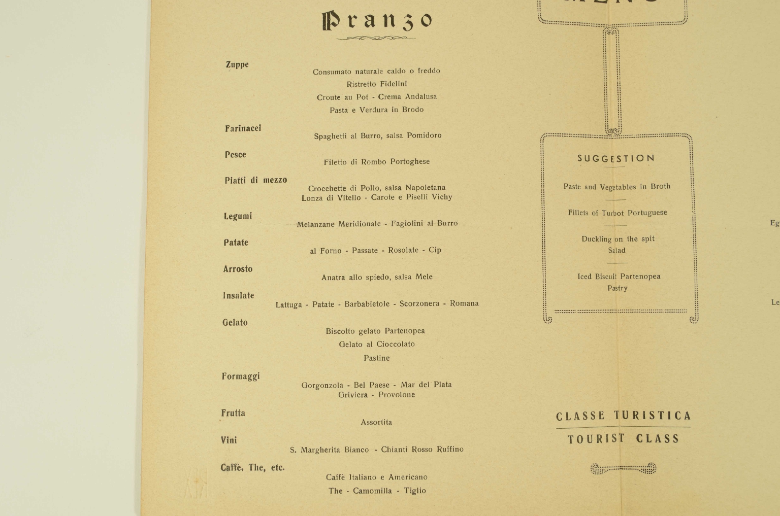 Transatlantico REX/R700-Menu Classe Turistica