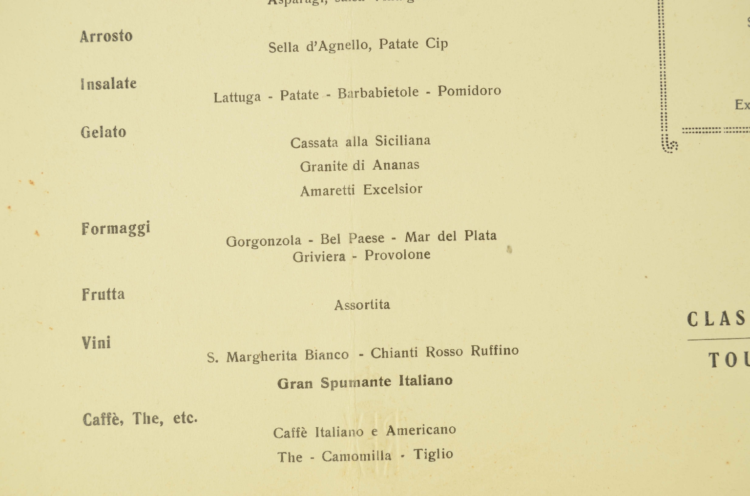 SS REX/R710-Tourist Class Menu